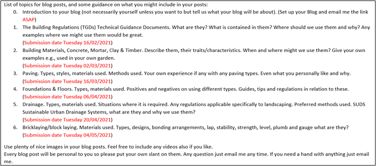 This image is a screen shot of your ca blog submission dates